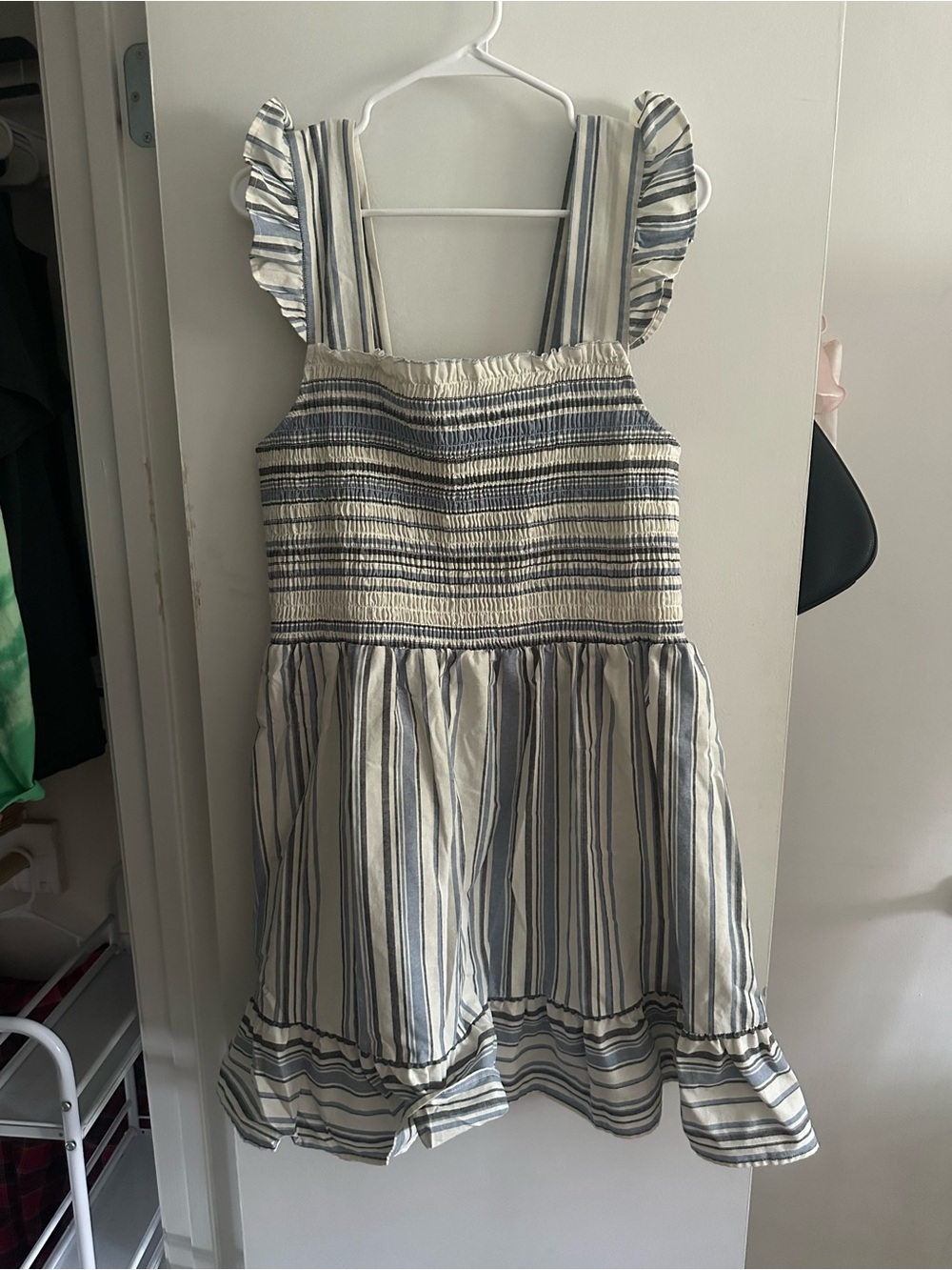 Blue & Cream Striped Smocked Dress
